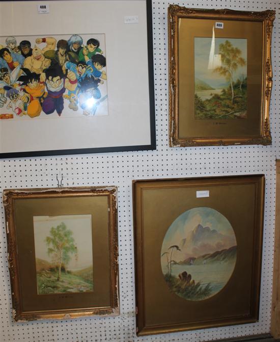 3 framed watercolours